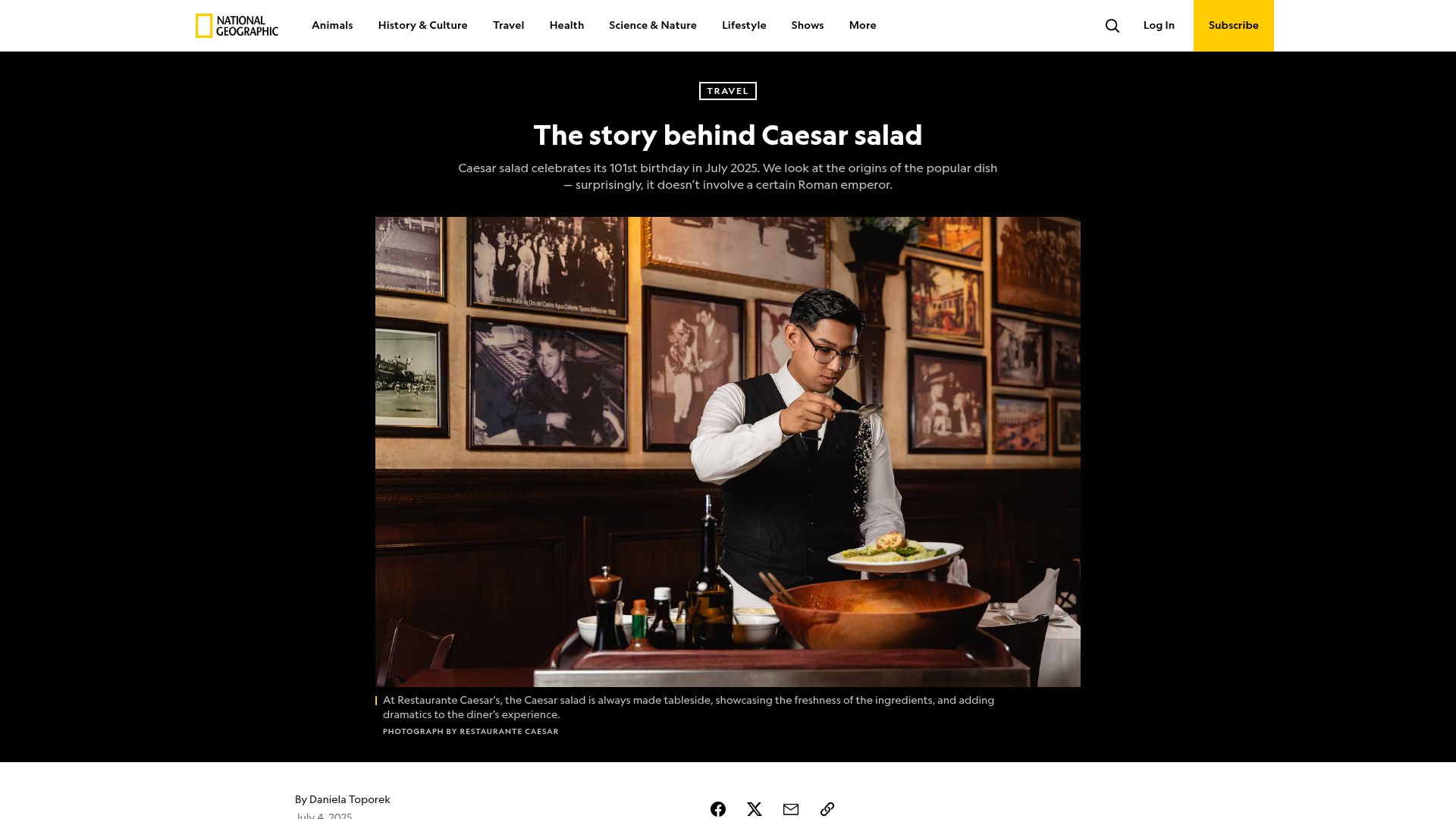 Screenshot of nationalgeographic.com: The story behind Caesar salad