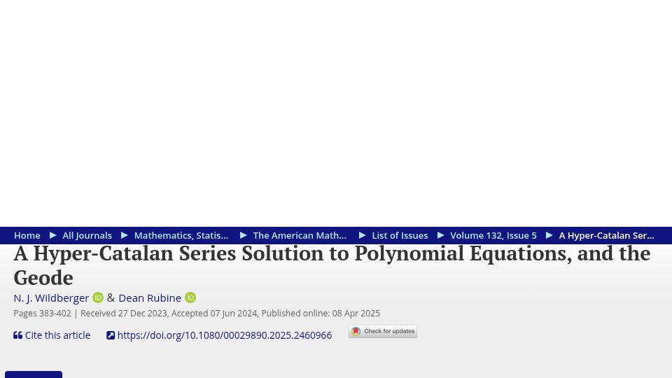 Screenshot of tandfonline.com: Solve high degree polynomials using Geode numbers