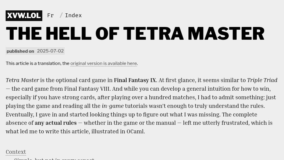 Screenshot of xvw.lol: The Hell of Tetra Master