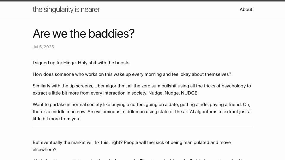 Screenshot of geohot.github.io: Are we the baddies?