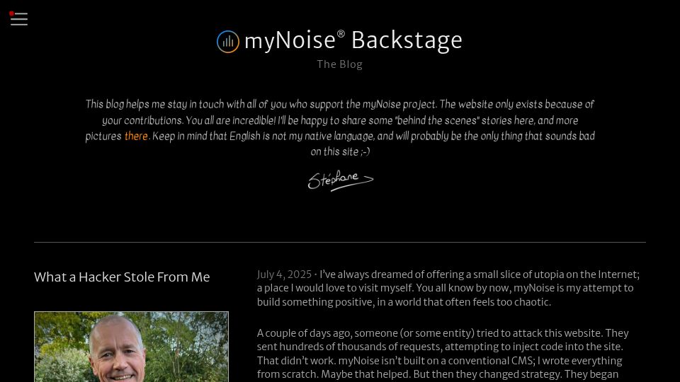 Screenshot of mynoise.net: What a Hacker Stole from Me