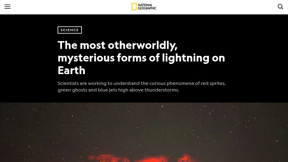 Screenshot of nationalgeographic.com: The most otherworldly, mysterious forms of lightning on Earth