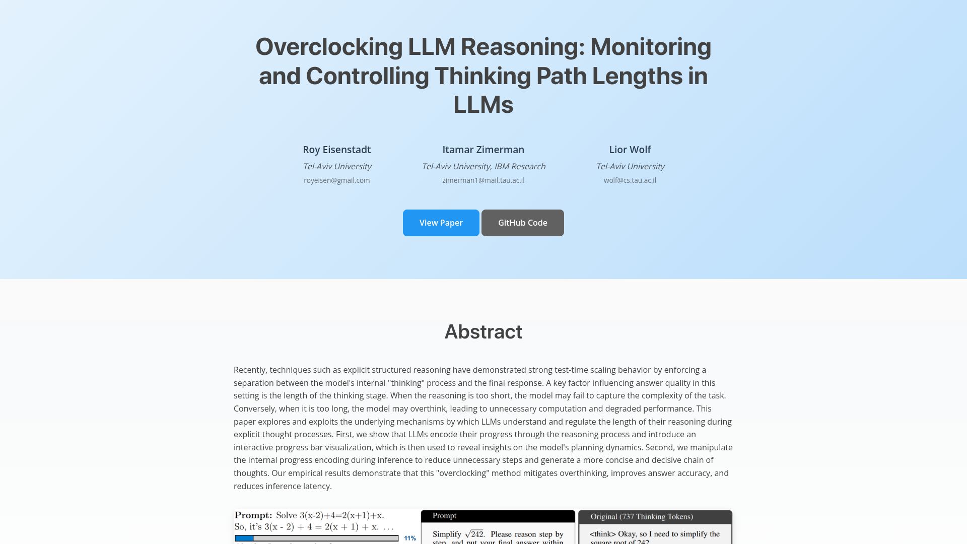 Screenshot of royeisen.github.io: Overclocking LLM Reasoning: Monitoring and Controlling LLM Thinking Path Lengths