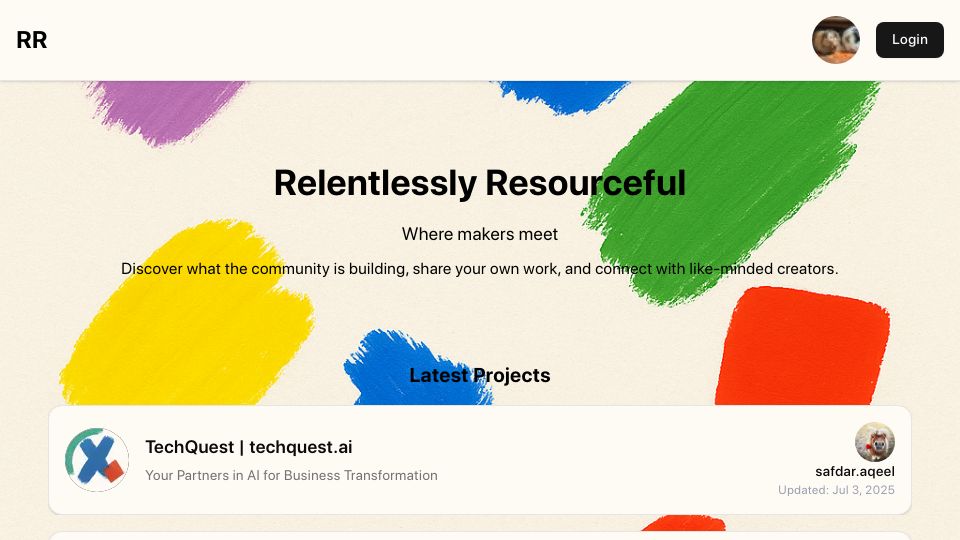 Screenshot of relentlessly.no: Show HN: a community for collaborating on sideprojects