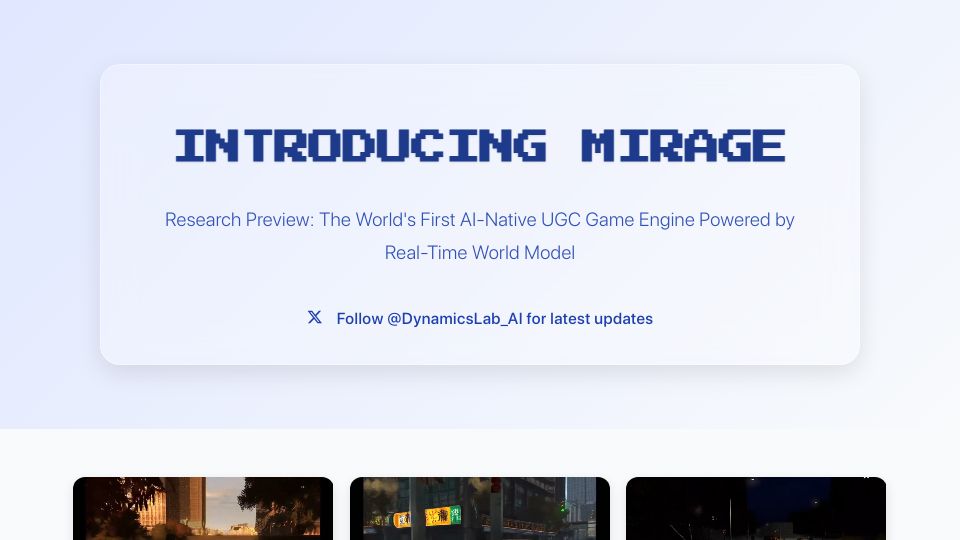 Screenshot of blog.dynamicslab.ai: Mirage: AI-native UGC game engine powered by real-time world model