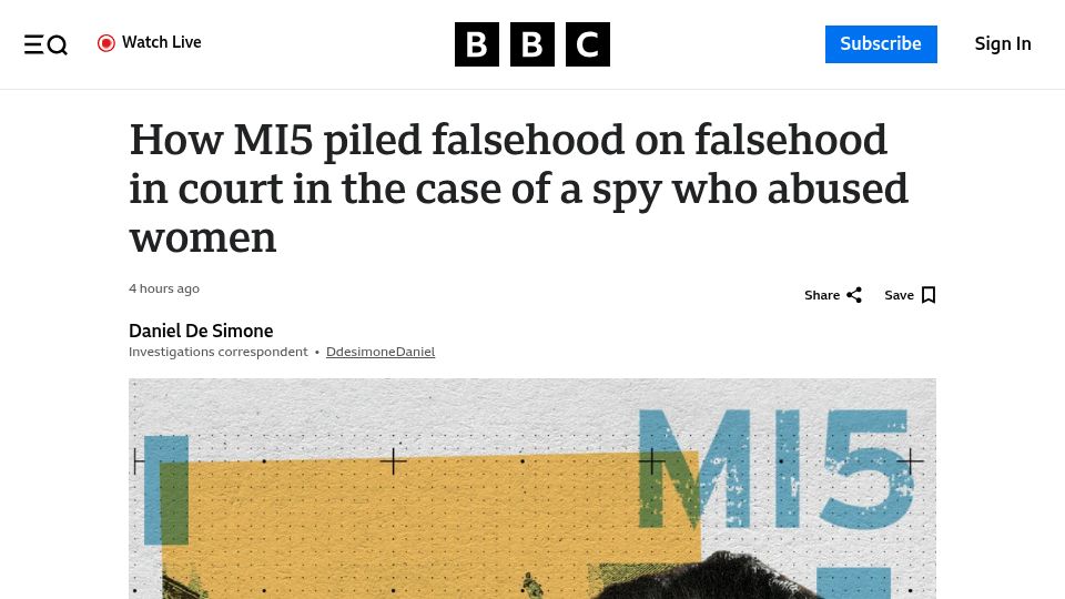Screenshot of bbc.com: MI5’s falsehoods in the case of neo-Nazi spy who abused women