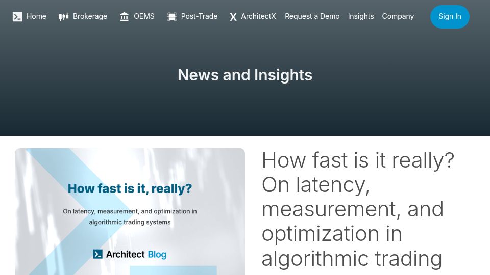 Screenshot of architect.co: On latency, measurement, and optimization in algorithmic trading systems