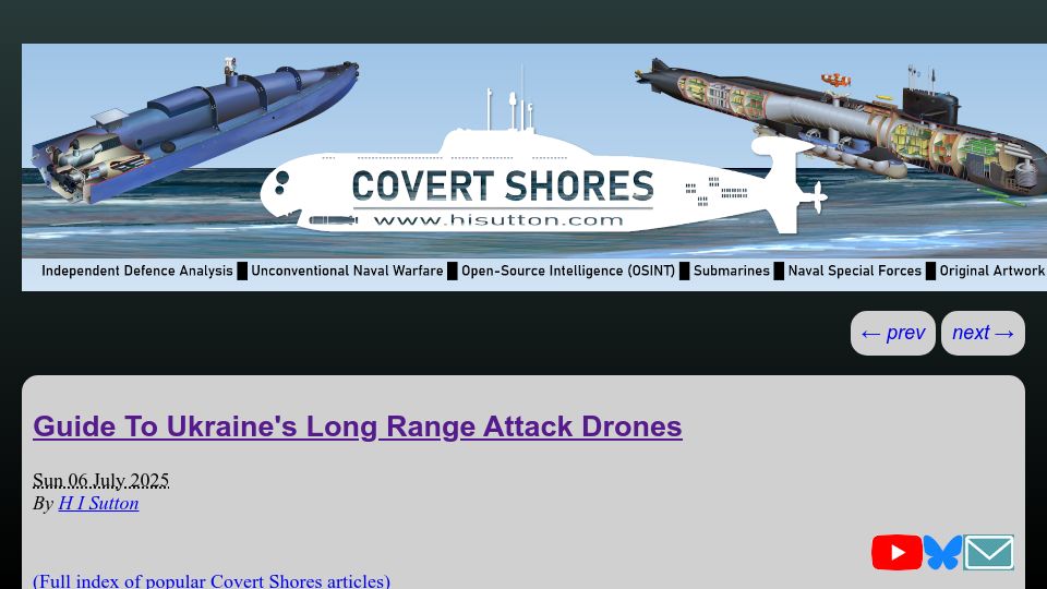 Screenshot of hisutton.com: Guide to Ukraine's Long Range Attack Drones