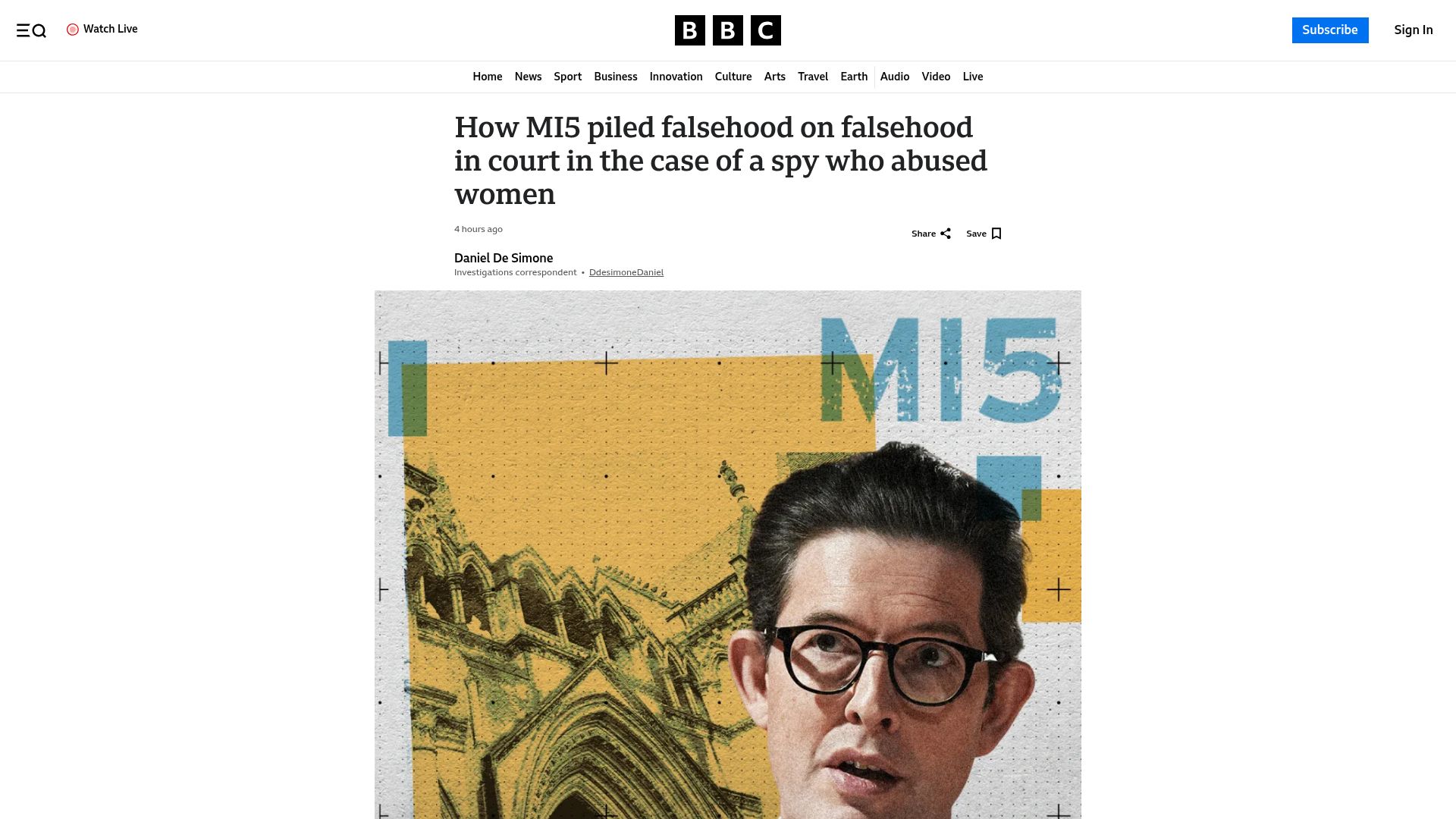 Screenshot of bbc.com: MI5’s falsehoods in the case of neo-Nazi spy who abused women