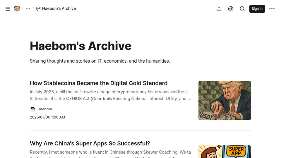 Screenshot of haebom.dev: How Stablecoins Became the Digital Gold Standard