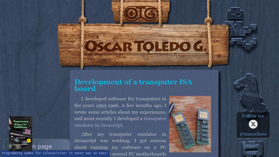 Screenshot of nanochess.org: Development of a transputer ISA board