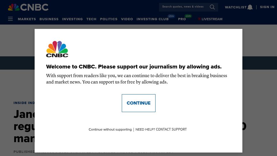 Screenshot of cnbc.com: Jane Street barred from Indian markets as regulator freezes $566M