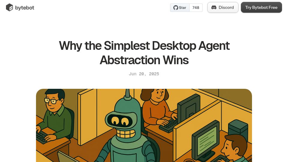 Screenshot of bytebot.ai: Why the simplest desktop agent abstraction wins