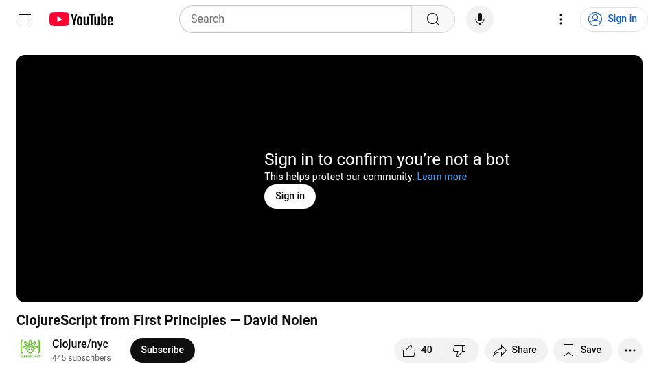 Screenshot of youtube.com: ClojureScript from First Principles [video]