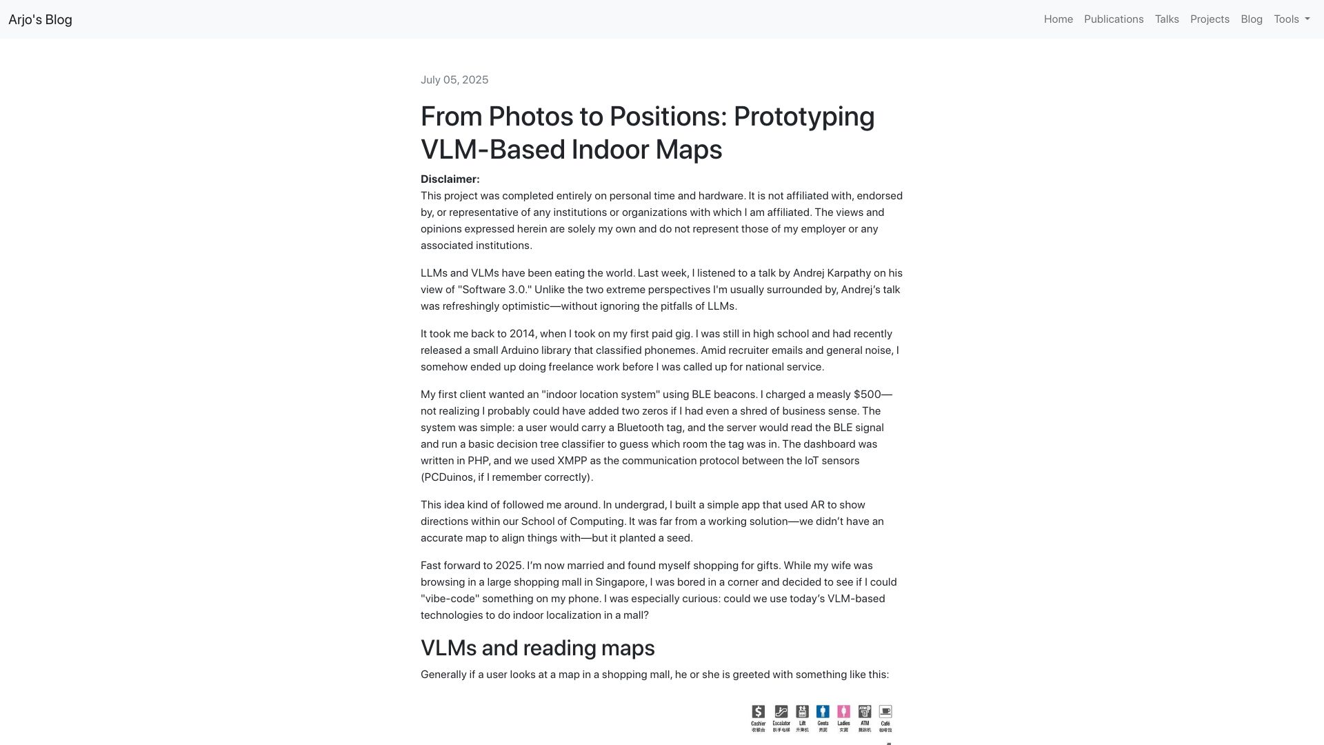 Screenshot of arjo129.github.io: Show HN: From Photos to Positions: Prototyping VLM-Based Indoor Maps