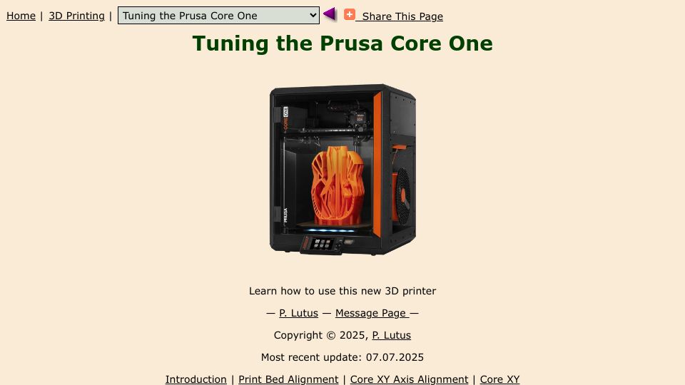Screenshot of arachnoid.com: Tuning the Prusa Core One