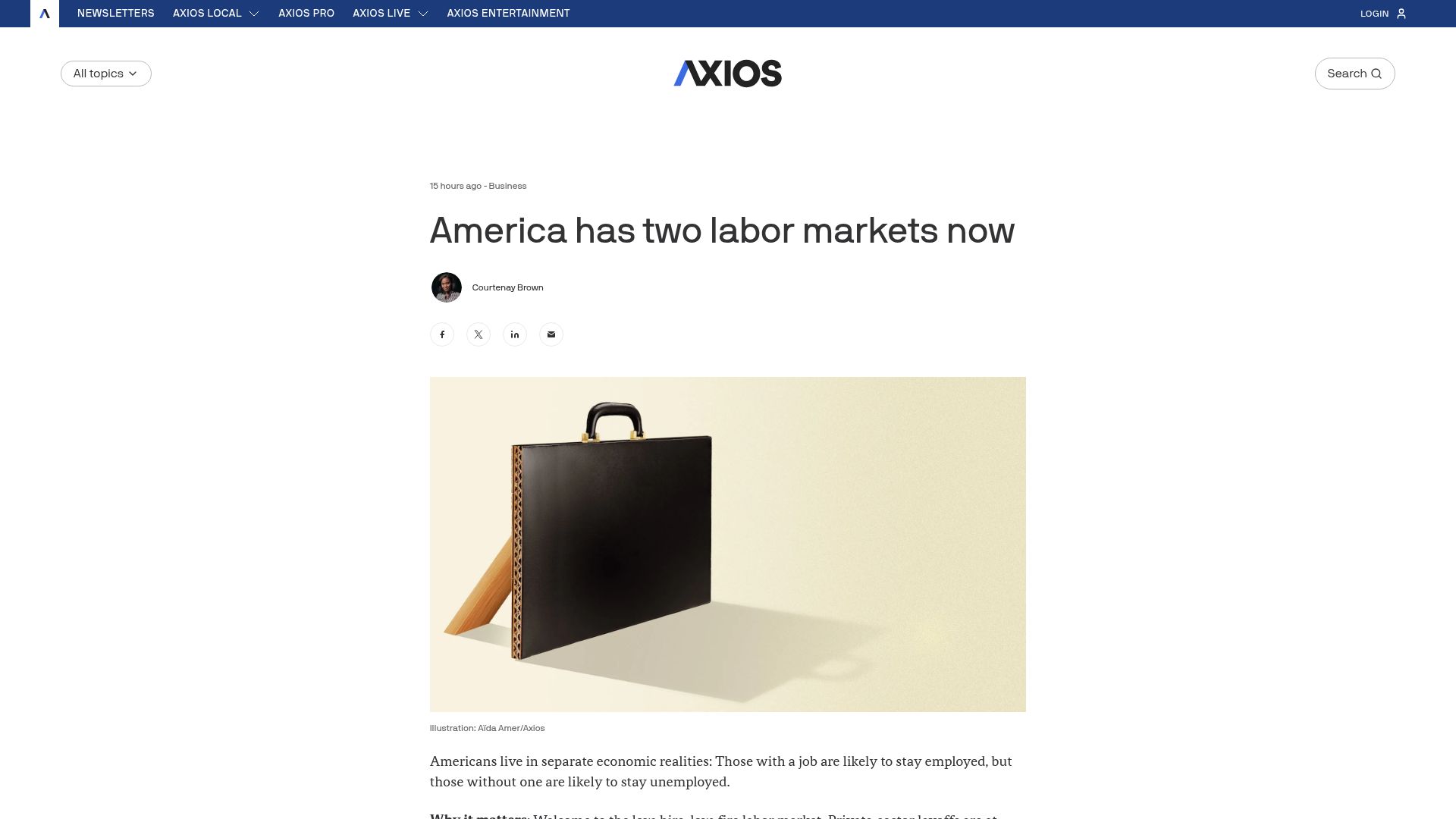 Screenshot of axios.com: America has two labor markets now