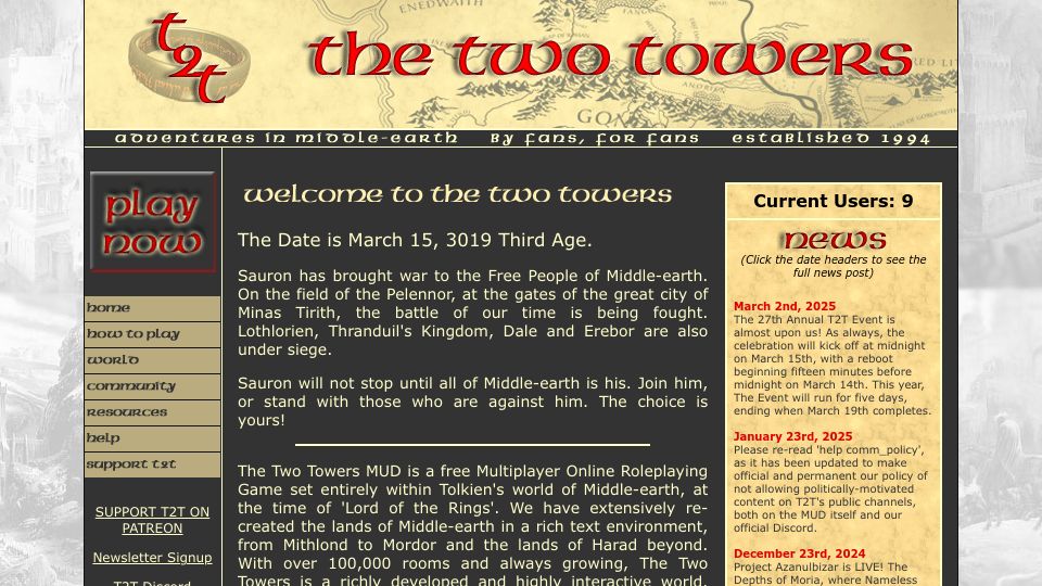Screenshot of t2tmud.org: The Two Towers MUD