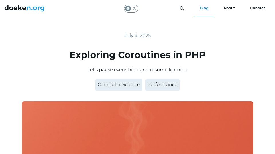 Screenshot of doeken.org: Exploring Coroutines in PHP