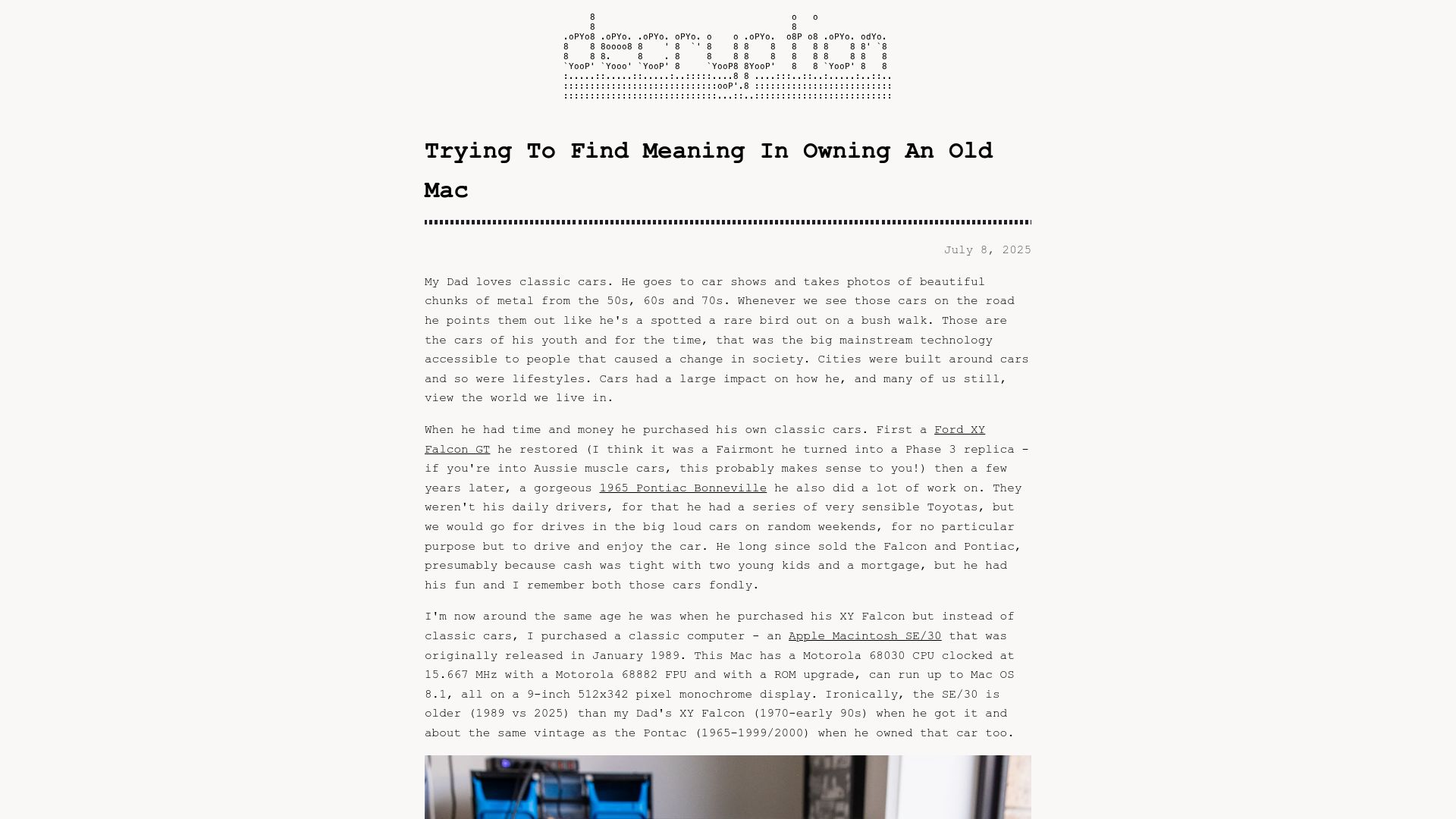 Screenshot of blog.decryption.net.au: Trying to find meaning in owning an old Mac