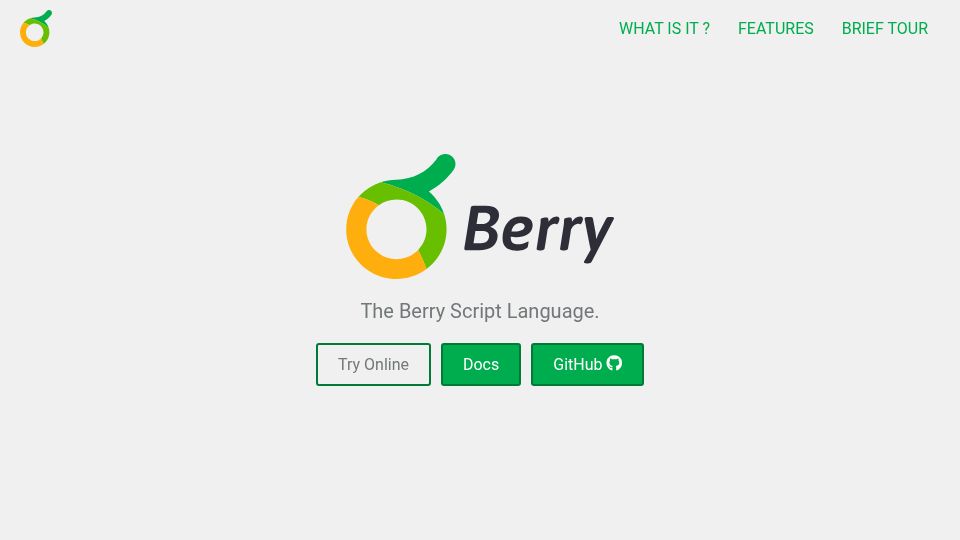 Screenshot of berry-lang.github.io: Berry Script: lightweight embedded scripting language for microcontrollers
