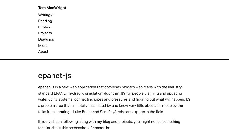 Screenshot of macwright.com: Epanet-JS