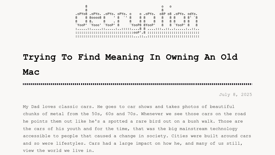 Screenshot of blog.decryption.net.au: Trying to find meaning in owning an old Mac