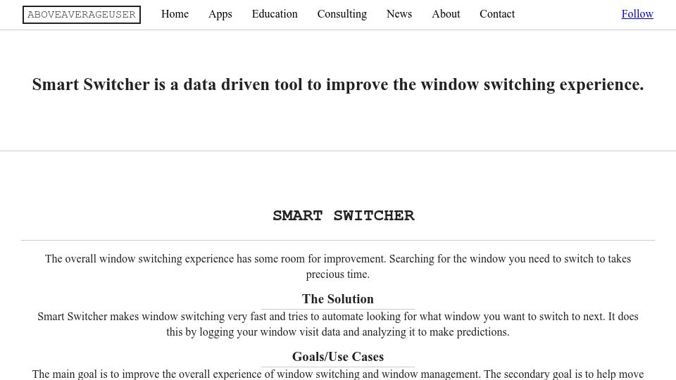 Screenshot of aboveaverageuser.com: Show HN: I built a tool to solve window management