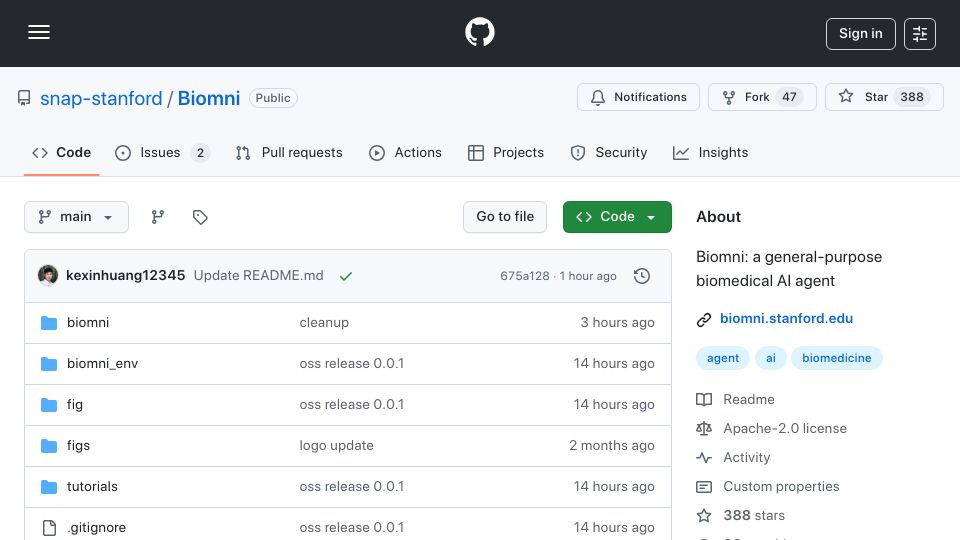 Screenshot of github.com: Biomni: A General-Purpose Biomedical AI Agent