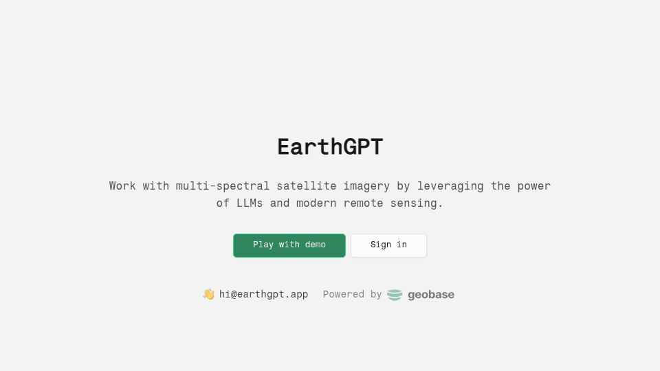 Screenshot of earthgpt.app: I'm Building LLM for Satellite Data EarthGPT.app