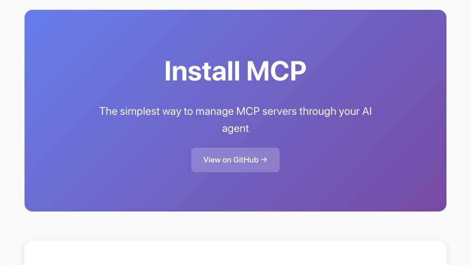 Screenshot of ddfourtwo.github.io: Show HN: Agentic MCP Server Manager