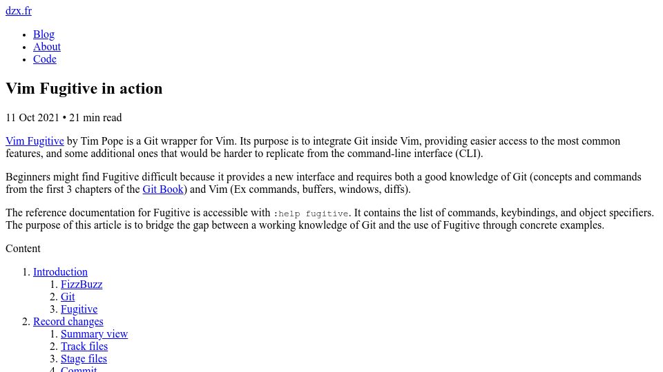 Screenshot of dzx.fr: Vim Fugitive in Action (2021)