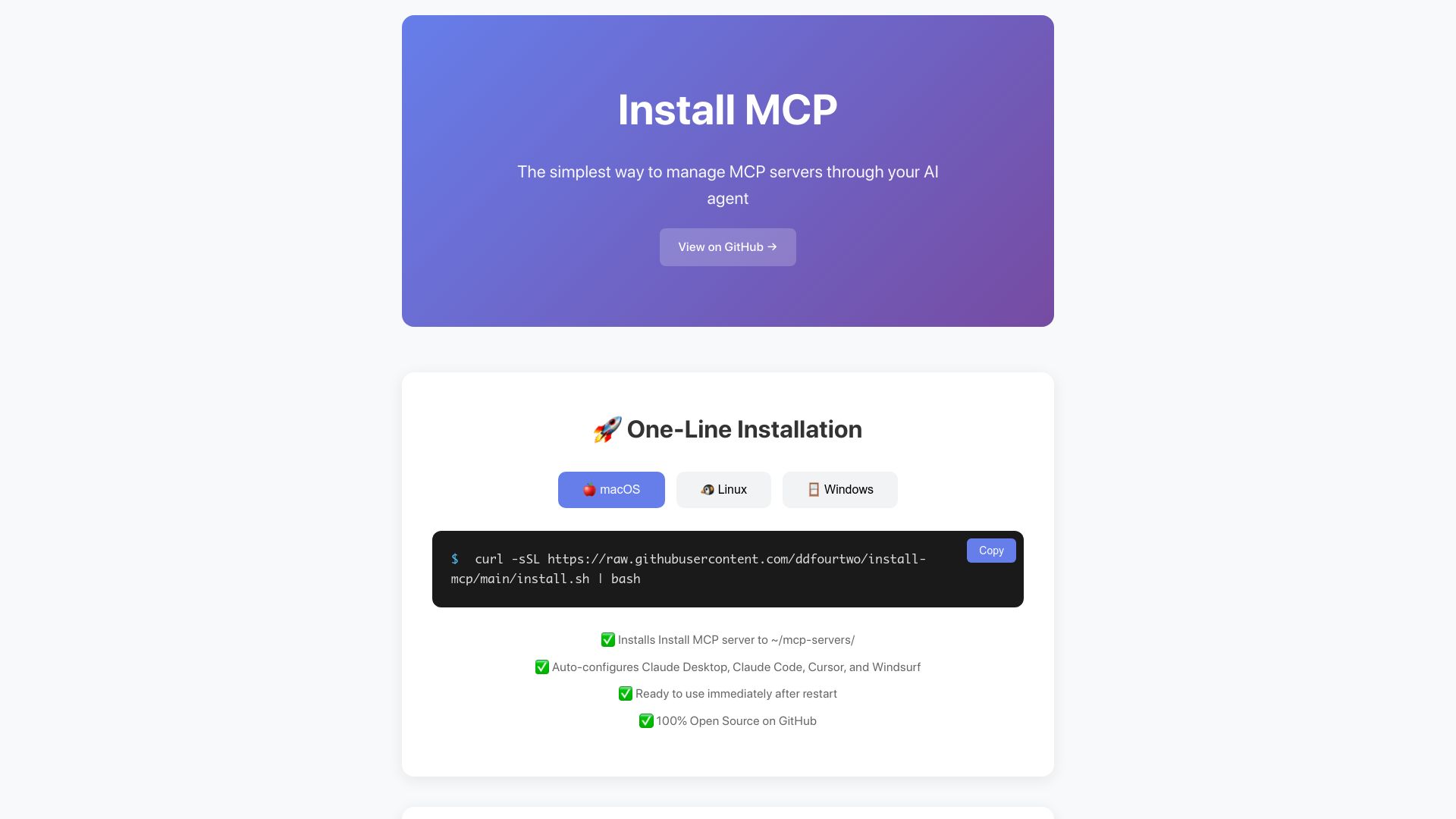 Screenshot of ddfourtwo.github.io: Show HN: Agentic MCP Server Manager