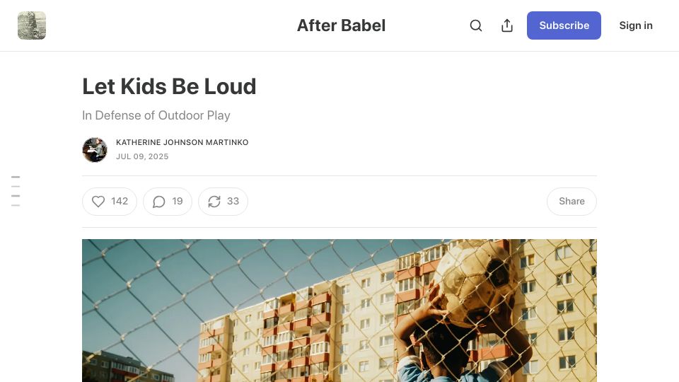 Screenshot of afterbabel.com: Let Kids Be Loud