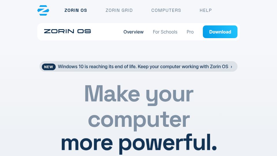 Screenshot of zorin.com: Zorin OS