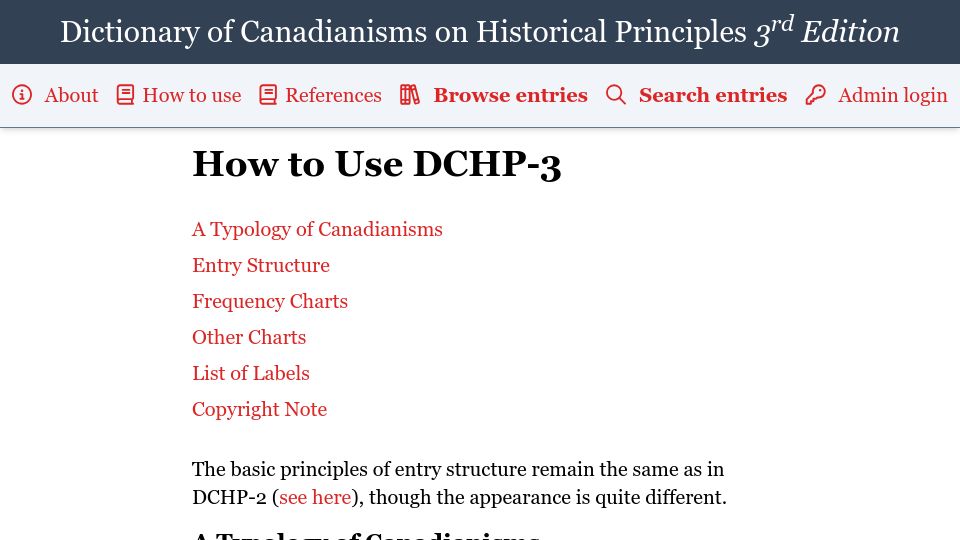 Screenshot of dchp.arts.ubc.ca: A Typology of Canadianisms
