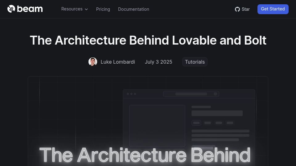 Screenshot of beam.cloud: The Architecture Behind Lovable and Bolt