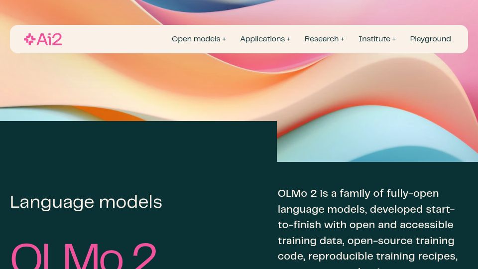 Screenshot of allenai.org: OLMo 2 - a family of fully-open language models