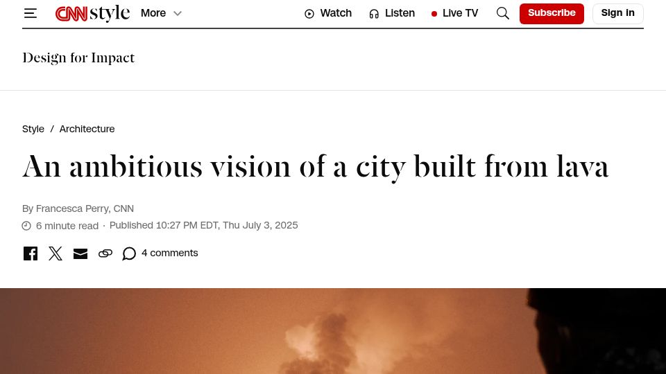 Screenshot of cnn.com: An ambitious vision of a city built from lava