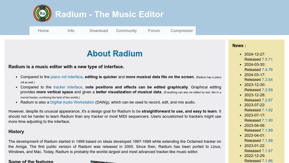 Screenshot of users.notam02.no: Radium Music Editor