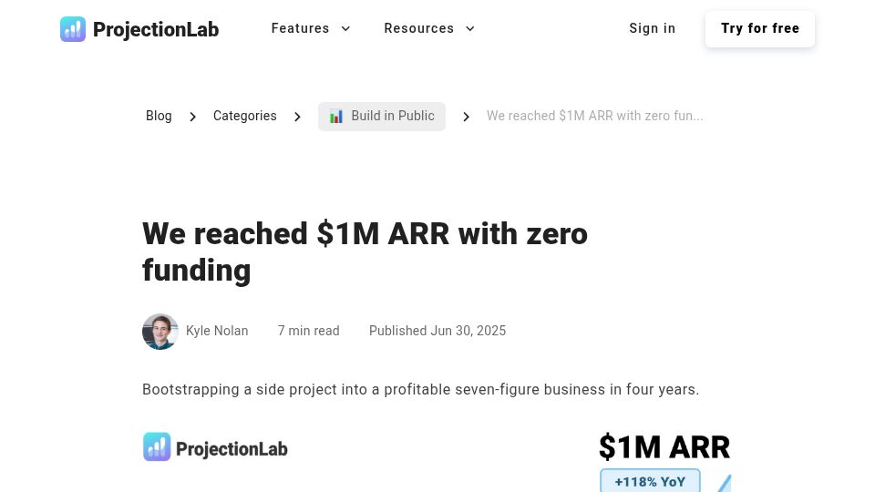 Screenshot of projectionlab.com: Bootstrapping a side project into a profitable seven-figure business