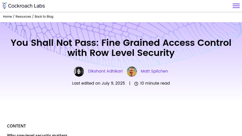 Screenshot of cockroachlabs.com: Multi-Region Row Level Security in CockroachDB