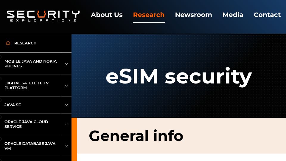Screenshot of security-explorations.com: ESIM Security
