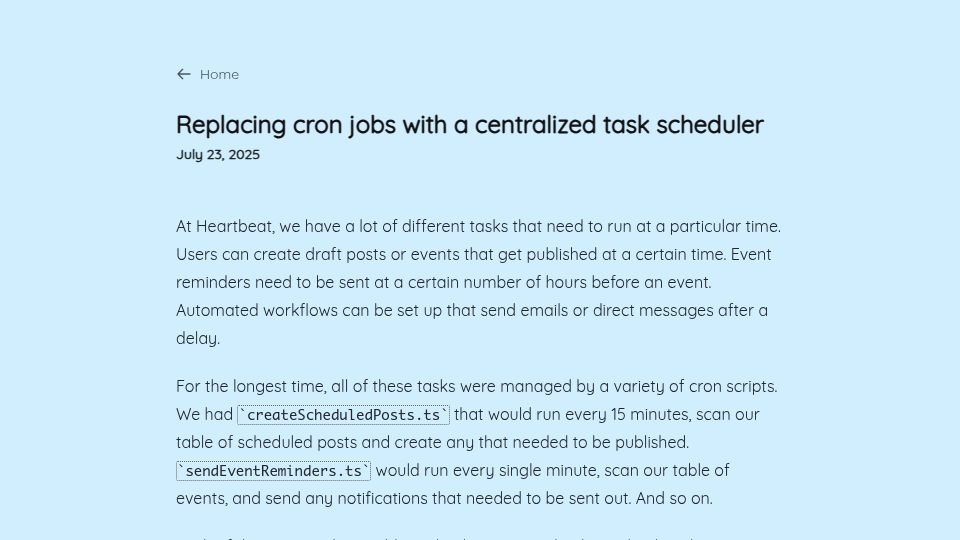 Screenshot of mayhul.com: Replacing cron jobs with a centralized task scheduler