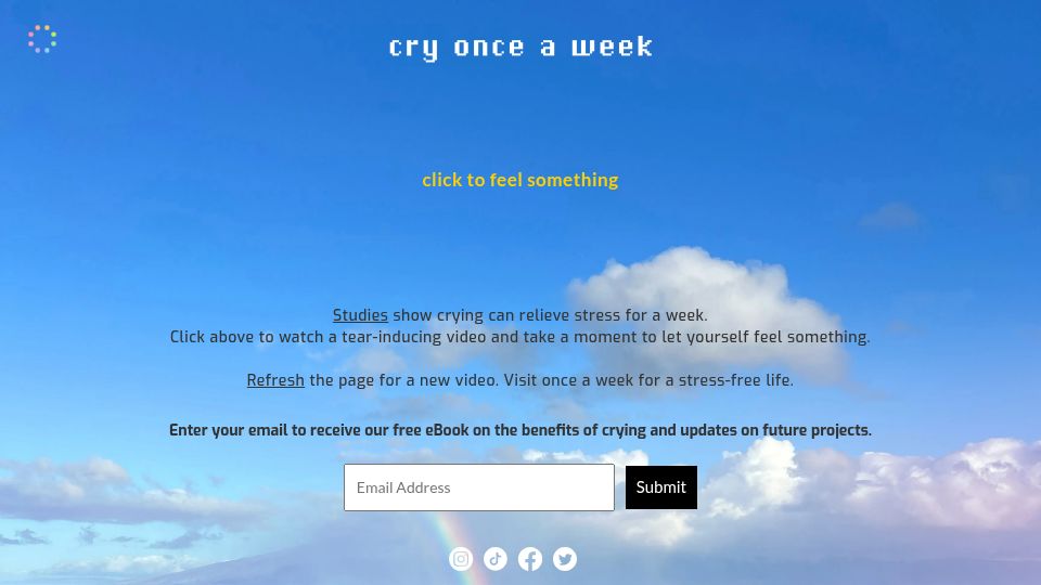 Screenshot of cryonceaweek.com: Show HN: I made a website that makes you cry
