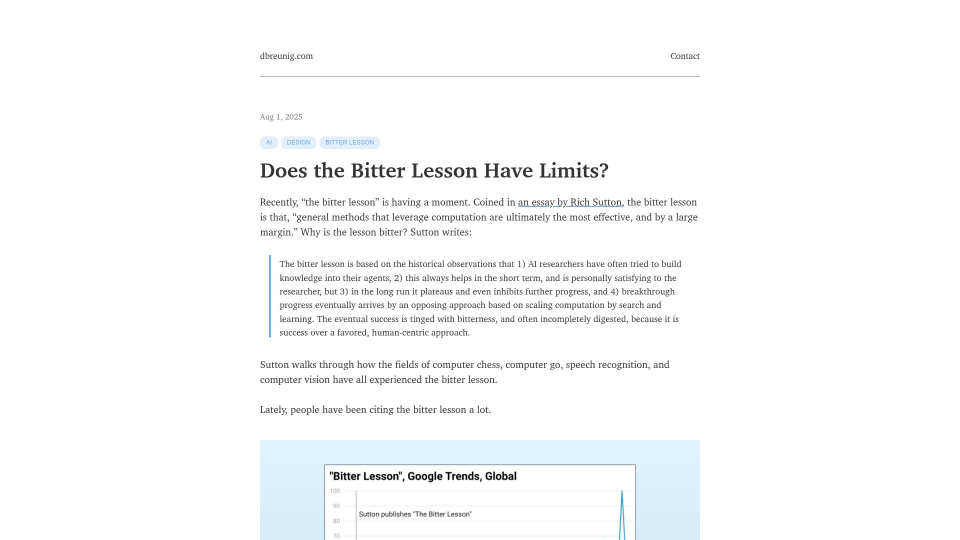 Screenshot of dbreunig.com: Does the Bitter Lesson Have Limits?