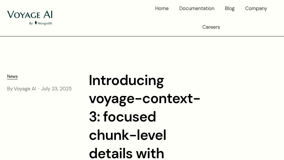 Screenshot of blog.voyageai.com: voyage-context-3: Contextual Retrieval Without the LLM