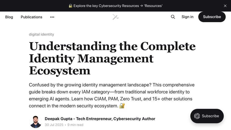 Screenshot of guptadeepak.com: Understanding the Complete Identity Management Ecosystem