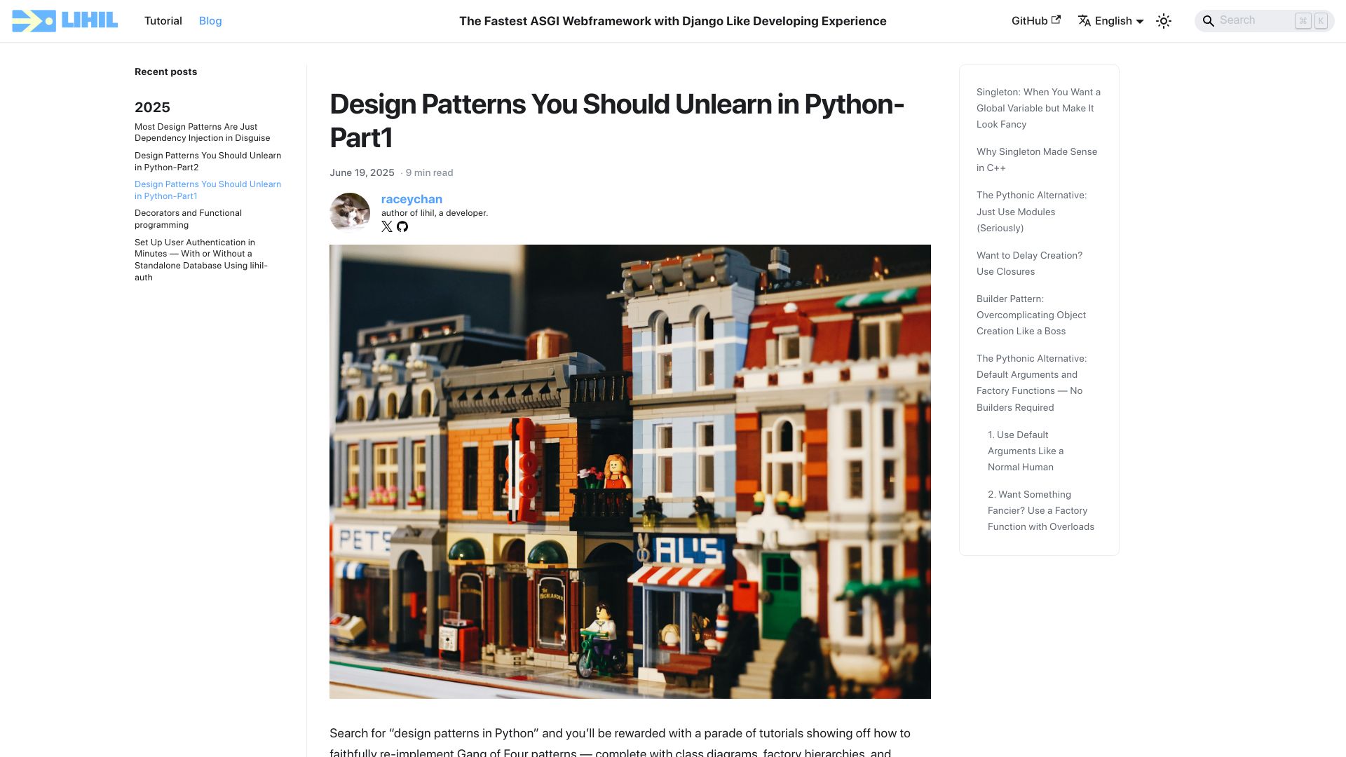 Screenshot of lihil.cc: Design patterns you should unlearn in Python
