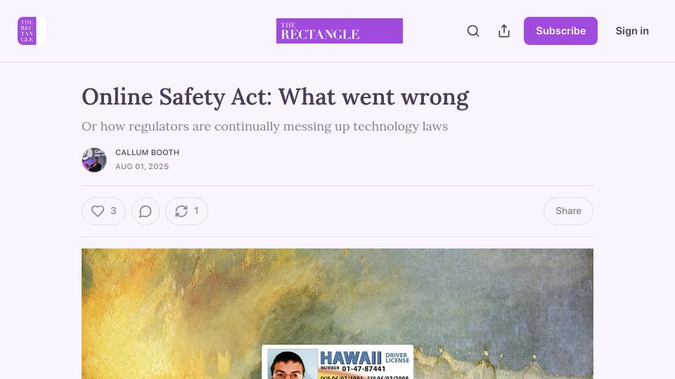 Screenshot of therectangle.substack.com: Online Safety Act: What went wrong?